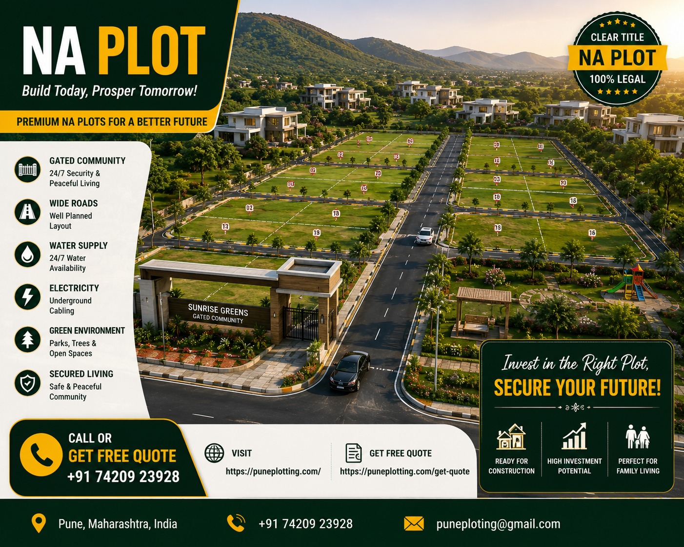 2500 Sq.Ft. NA Plot | 105-Acre Hillside Gated Community | ₹1.5 Cr | East Pune