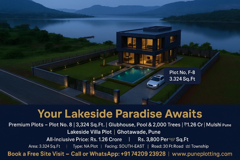 Premium Plots – Plot No. 8 | 3,324 Sq.Ft. | Clubhouse, Pool & 2,000 Trees | ₹1.26 Cr | Mulshi Pune