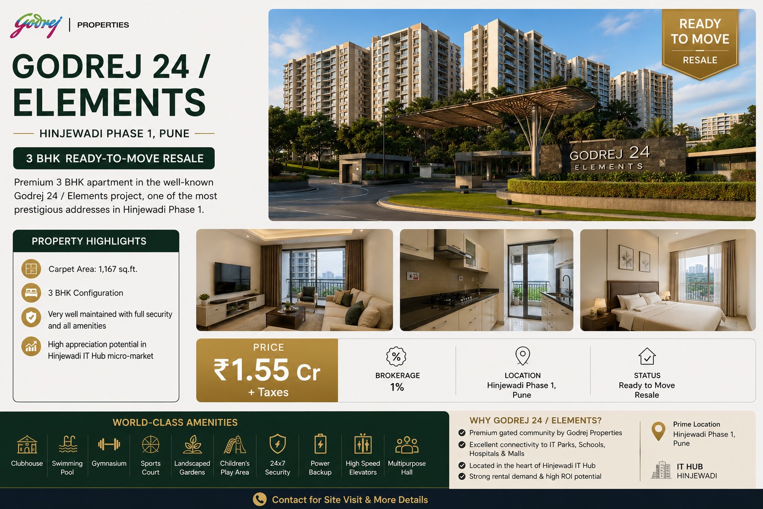 009 – Godrej 24 Elements | 3 BHK | 1,167 Sq.Ft. Carpet | Hinjewadi Phase 1, Pune | Ready to Move
