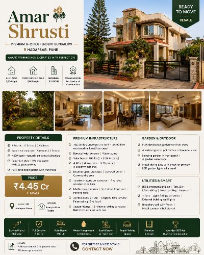 003 – Amar Shrusti | G+2 Bungalow | 3,200 Sq.Ft. Plot | 7 Rooms | Hadapsar, Pune | Semi Furnished