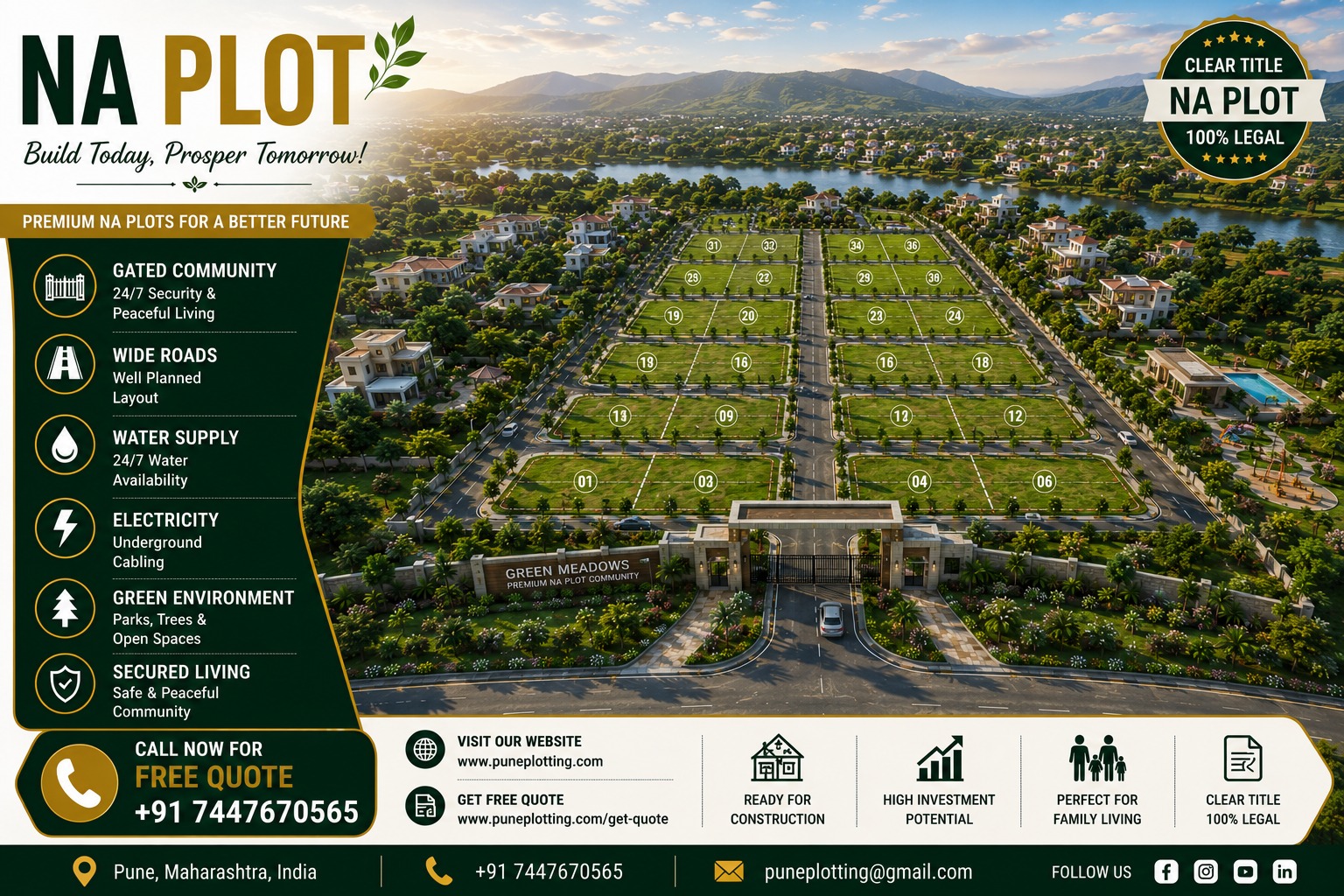 Ghotawade Greens – 2,100 Sq.Ft. North East NA Plot | STP · CCTV · Concrete Road