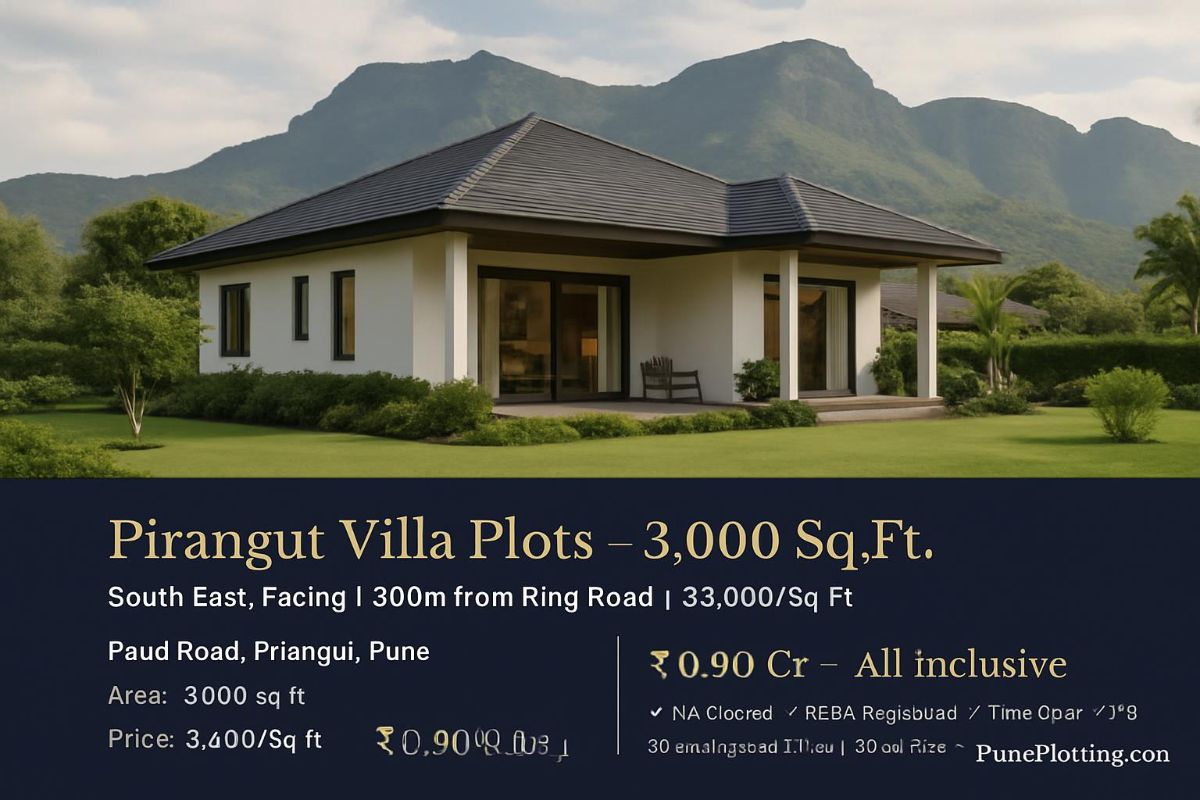 Pirangut Villa Plots – 3,000 Sq.Ft. South East-Facing | 300m from Ring Road | ₹3,000/Sq.Ft.